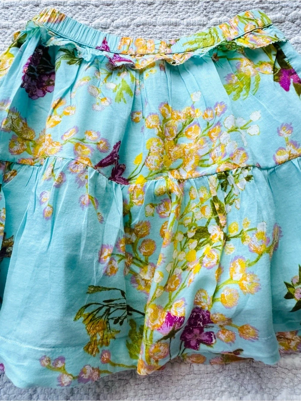 Vineyard Vines Aqua Floral Ruffled Tiered Mini Skirt Girl’s Size 7-8